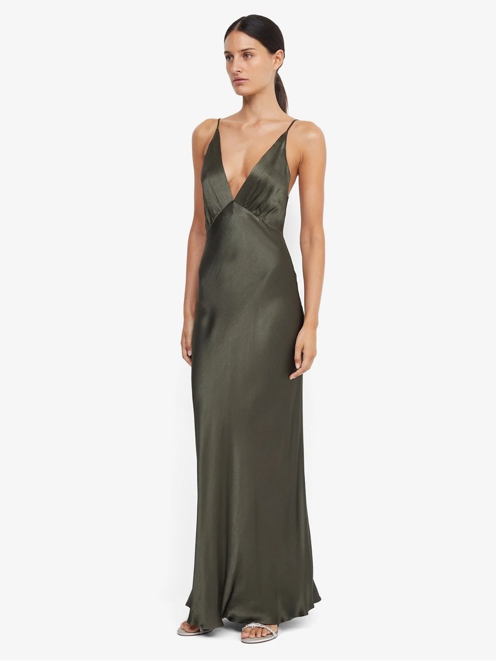 Bec + Bridge Moon Dance V Maxi Dress in Dark Willow Olive Green Size 4 - Picture 3 of 7
